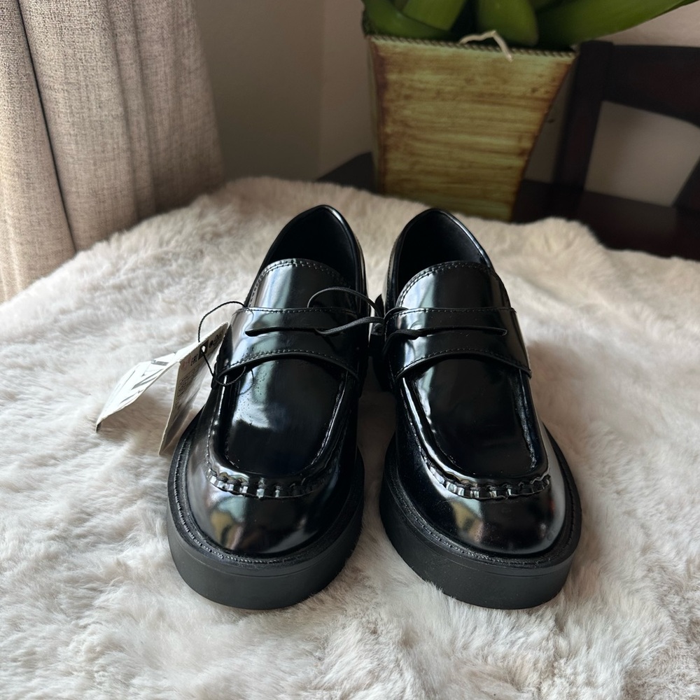 Zara Glossy Black Women's Moccasins